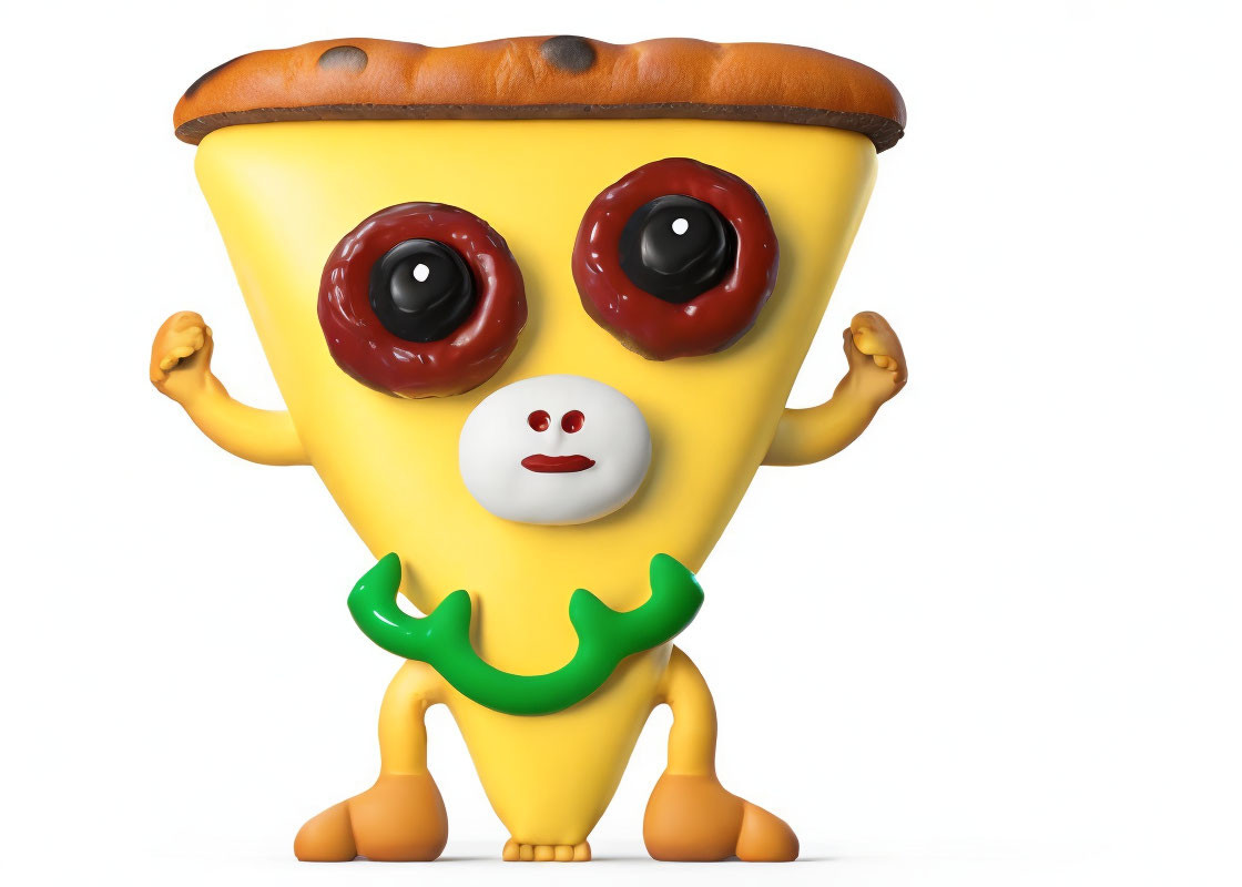 Anthropomorphic Pizza Slice with Pepperoni Eyes and Limbs