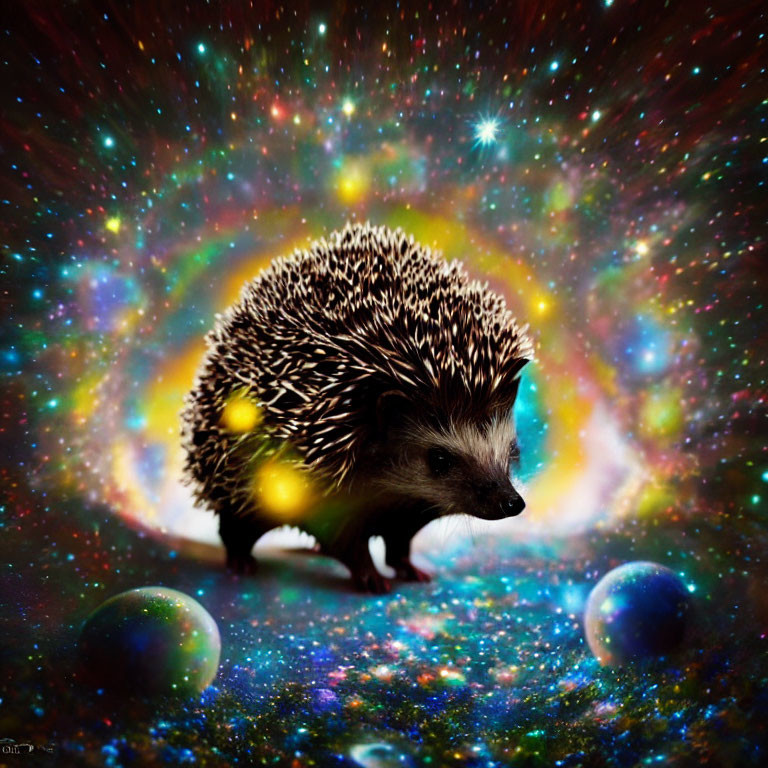 Hedgehog Surrounded by Cosmic Galaxies and Starlight