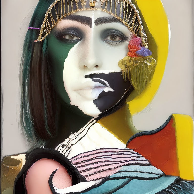 Colorful Abstract Makeup and Egyptian-Style Headdress Portrait