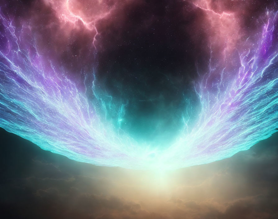 Vibrant nebula wings around bright central light in celestial scene