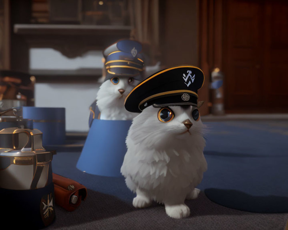 Military-Style Uniform Cats in Elegant Room