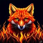 Realistic orange fur fox surrounded by stylized flames