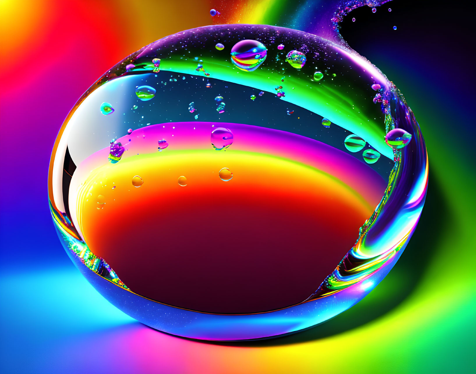 Colorful Swirling Bubble on Rainbow Gradient Background