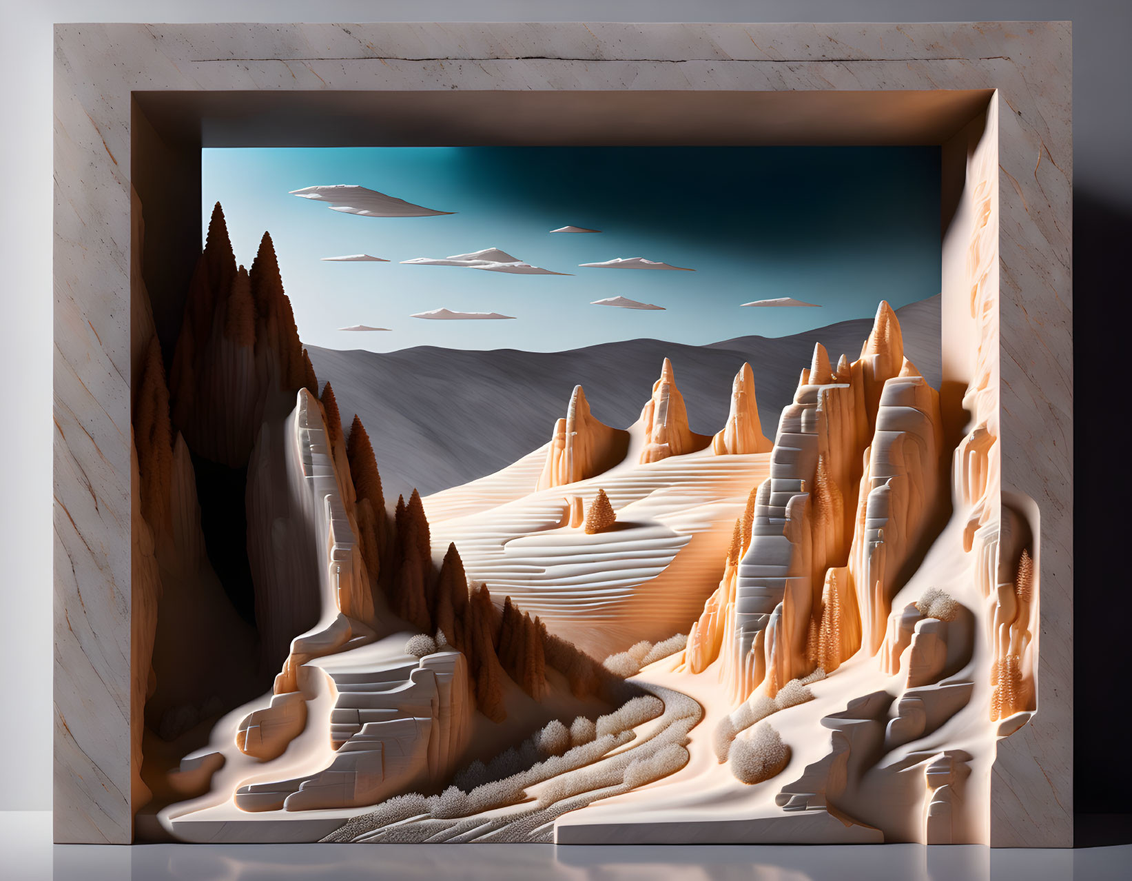 3D Framed Layered Art Piece of Desert Canyon & Clouds