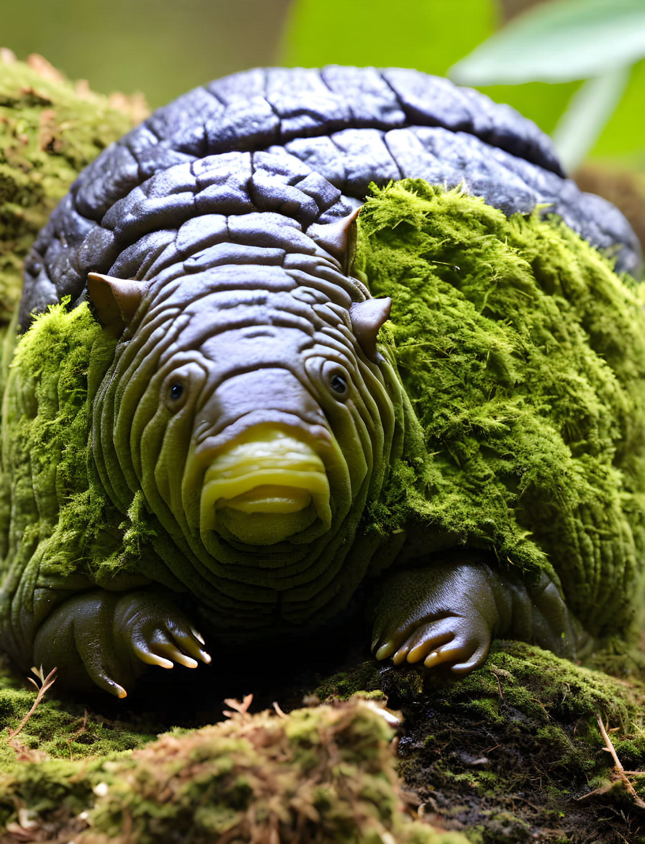 Detailed Toy Turtle Covered in Faux Moss on Real Moss Bed