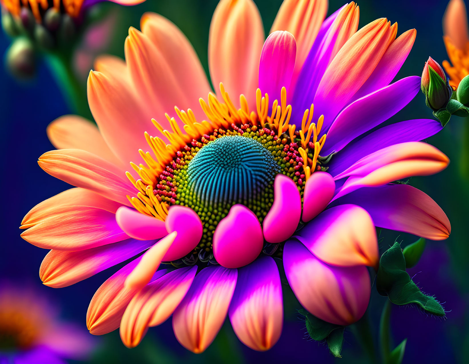 Colorful Close-Up of Daisy with Orange and Pink Petals