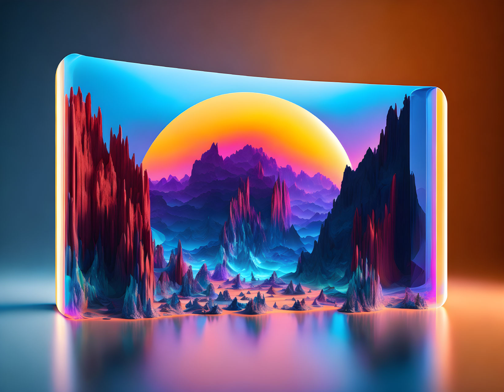 Curved Screen Showcasing Vibrant Alien Landscape