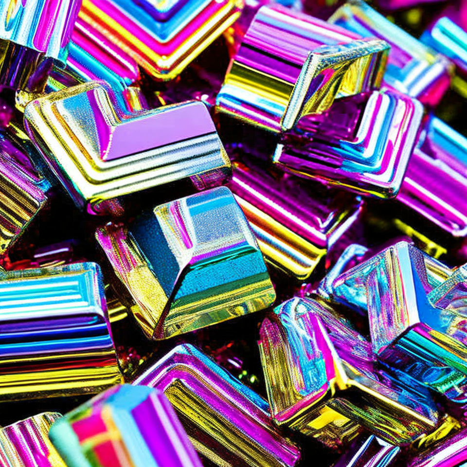 Iridescent Square Bismuth Crystals in Rainbow Hues