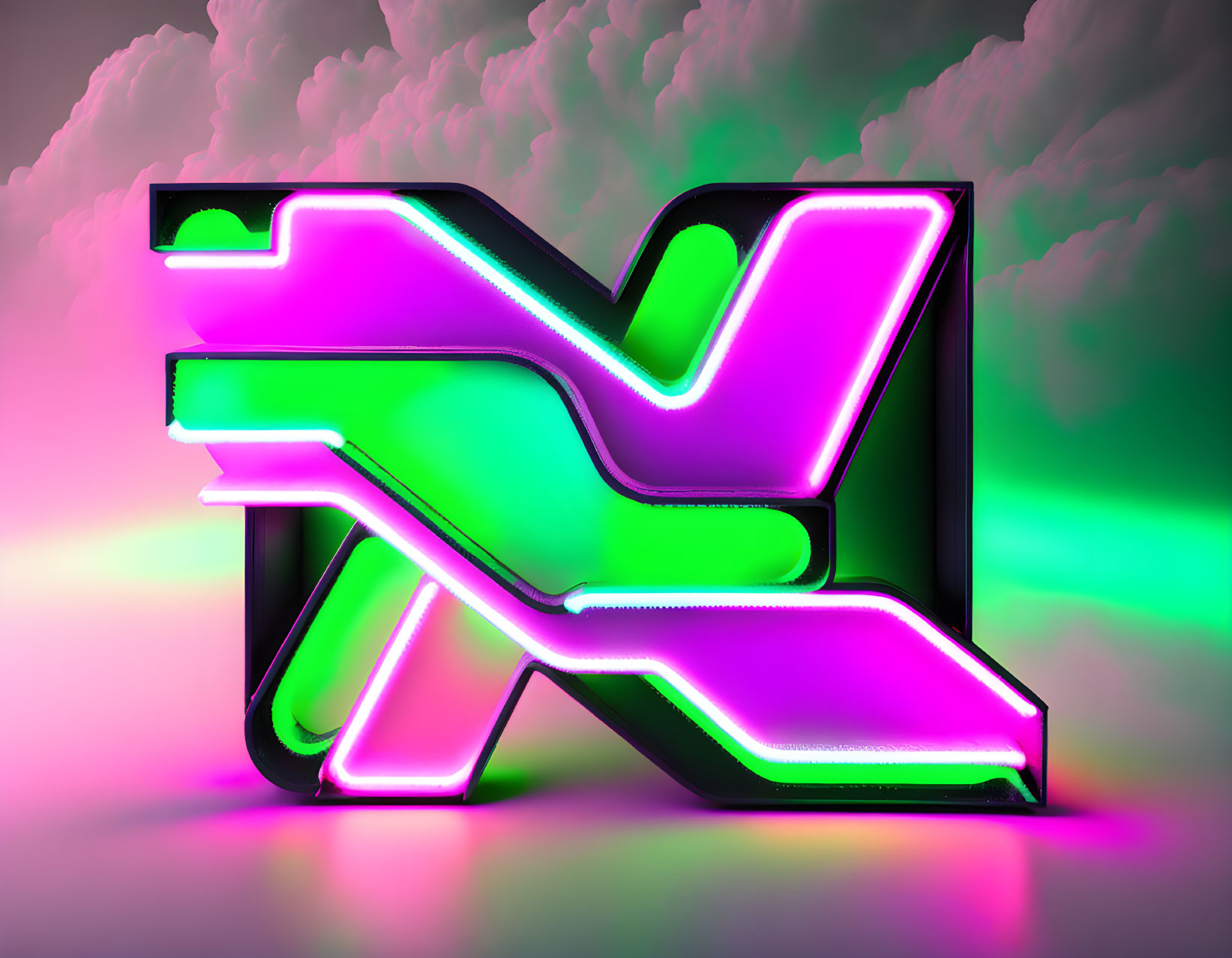 Vibrant Neon 3D Letter N with Gradient Colors on Pink and Green Background