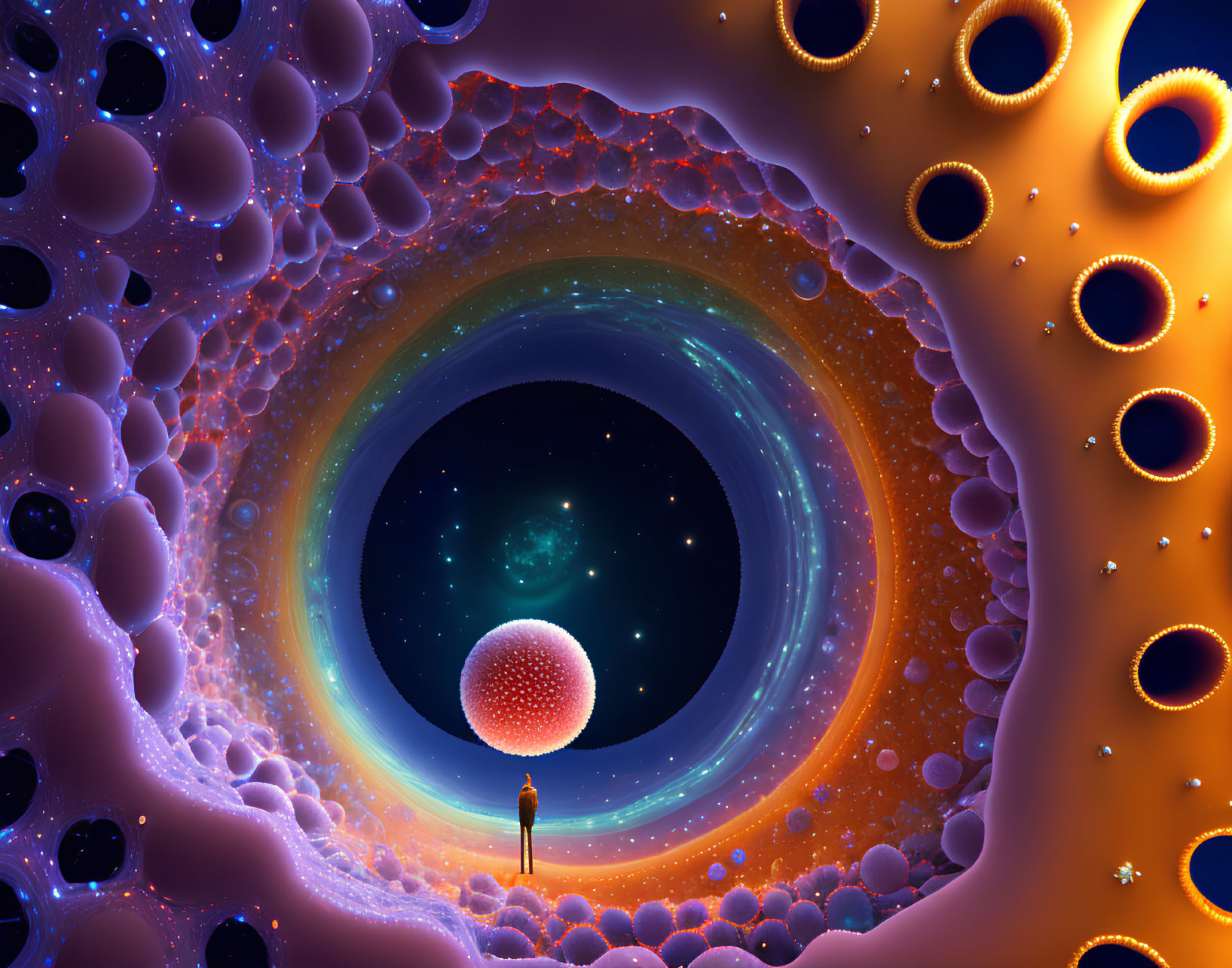 Surreal portal with swirling colors and galaxy theme