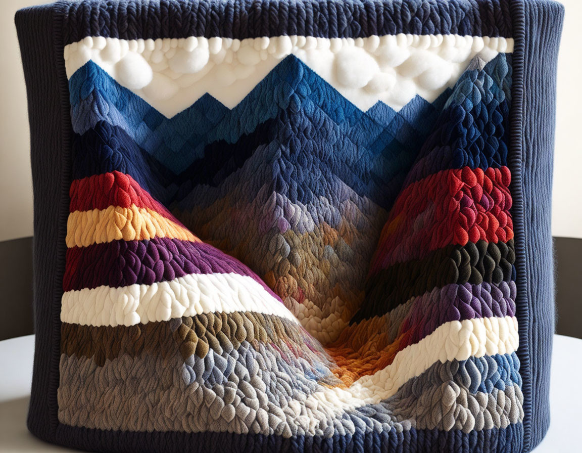 Colorful Geometric Mountain Design Pillow with Textured Fabric