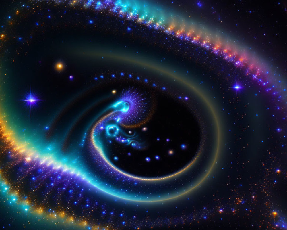 Vibrant blue and purple spiral galaxy in starry cosmos scene