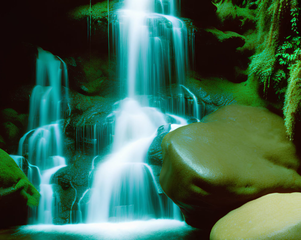 Ethereal waterfall in lush forest setting