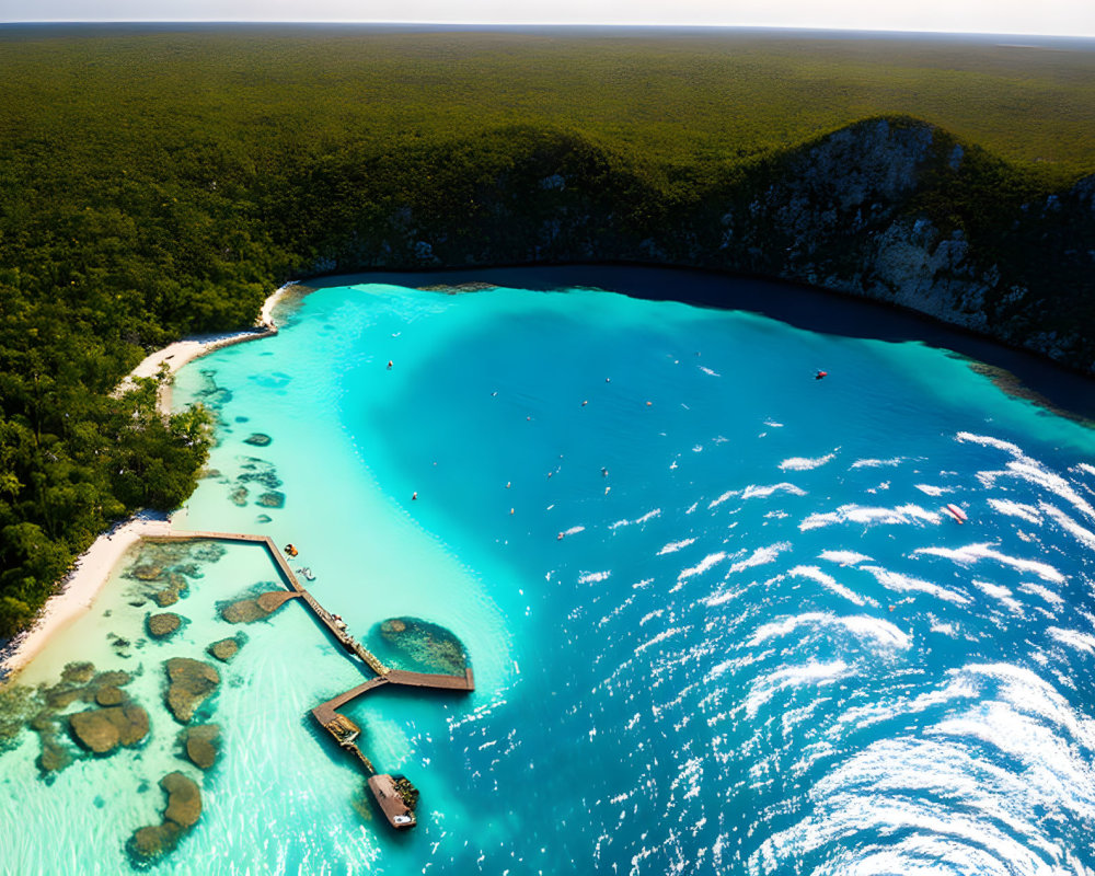 Serene Turquoise Bay with Sandy Beach and Pier