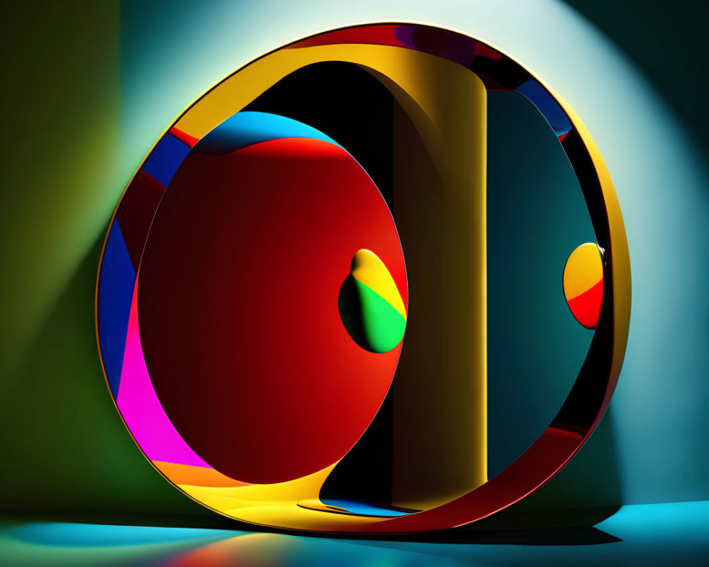 Colorful Circular 3D Art on Blue Green Gradient