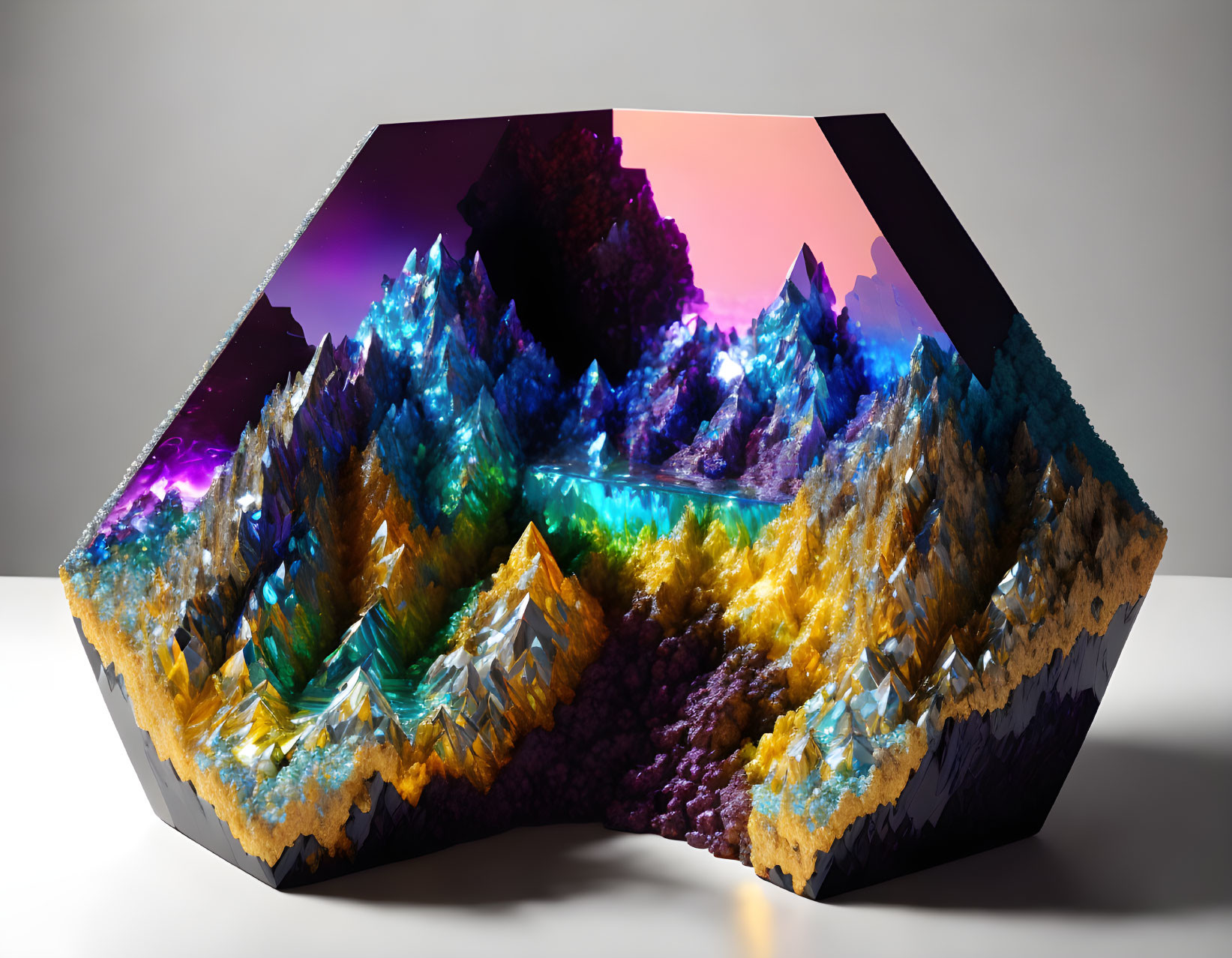 Vivid Crystal-like Sculpture of Purple to Orange Gradient