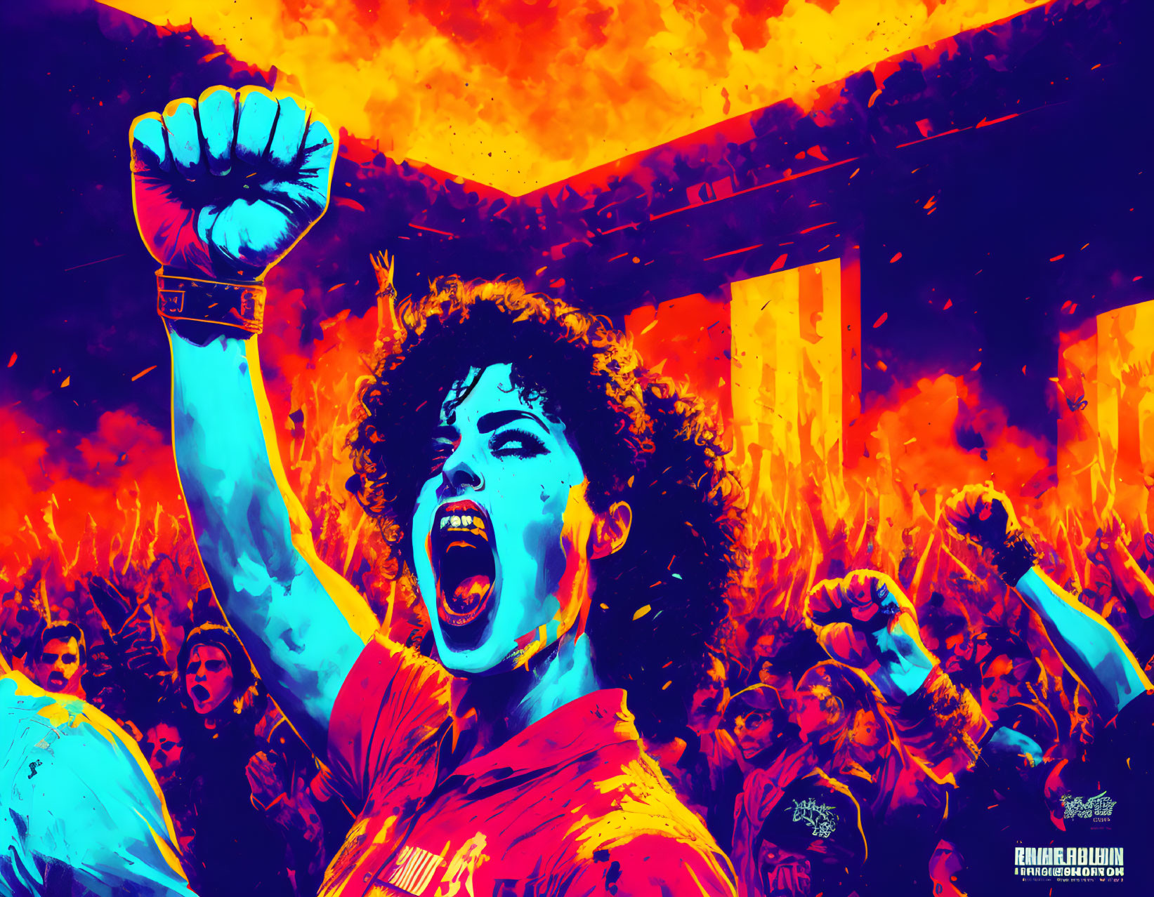 Colorful Protest Illustration: People Raising Fists in Solidarity