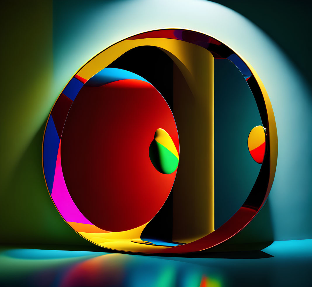 Colorful Circular 3D Art on Blue Green Gradient