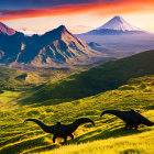 Majestic volcanoes and lush greenery in vibrant landscape