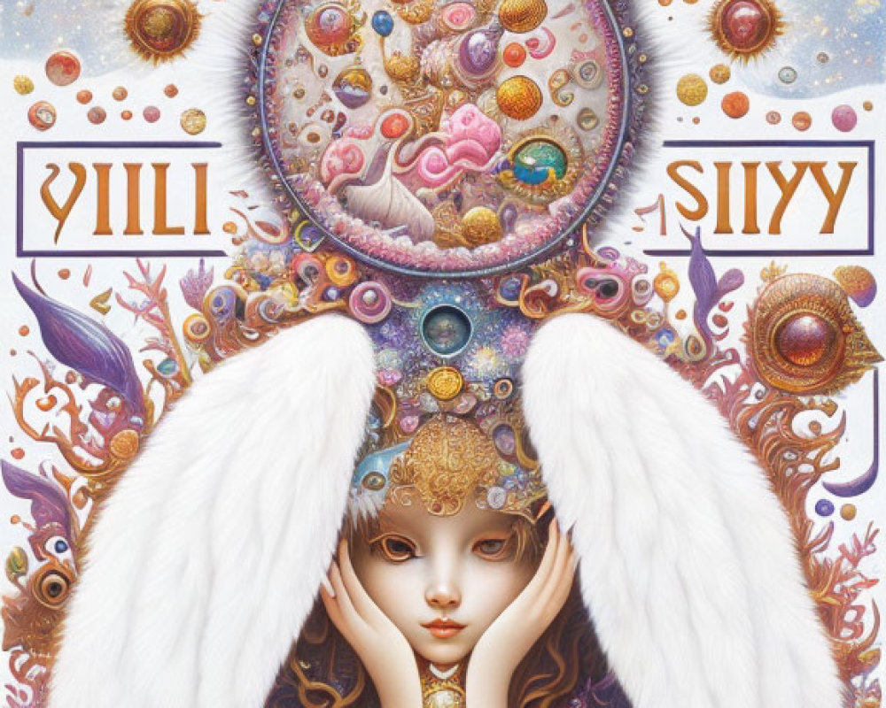 Fantastical artwork with human, animal, and cosmic motifs and surreal elements