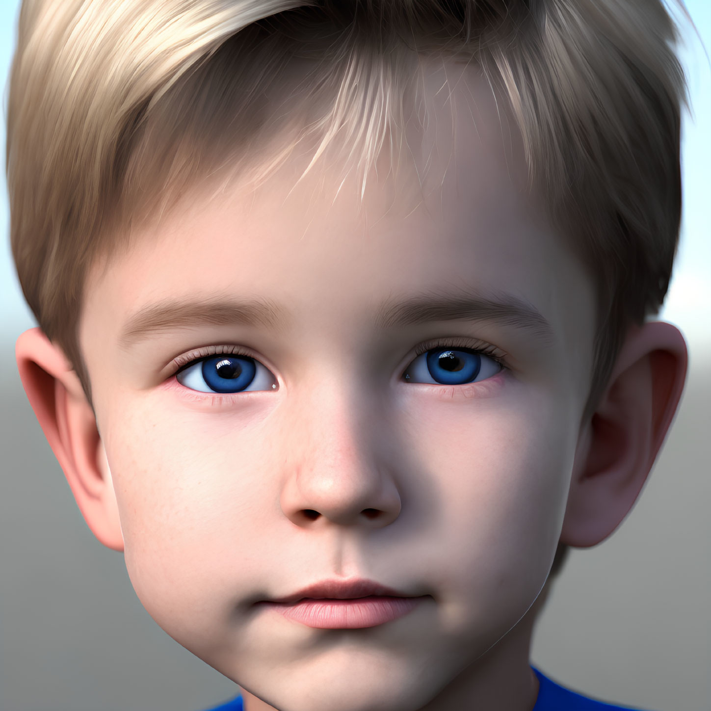 Detailed 3D rendering of young boy with blue eyes and blond hair