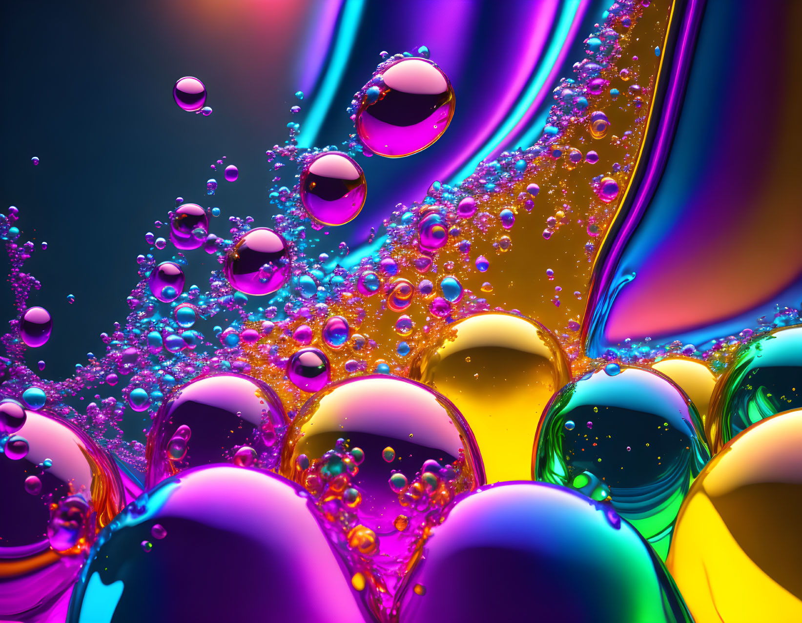 Colorful Multisized Bubbles on Glossy Rainbow Surface