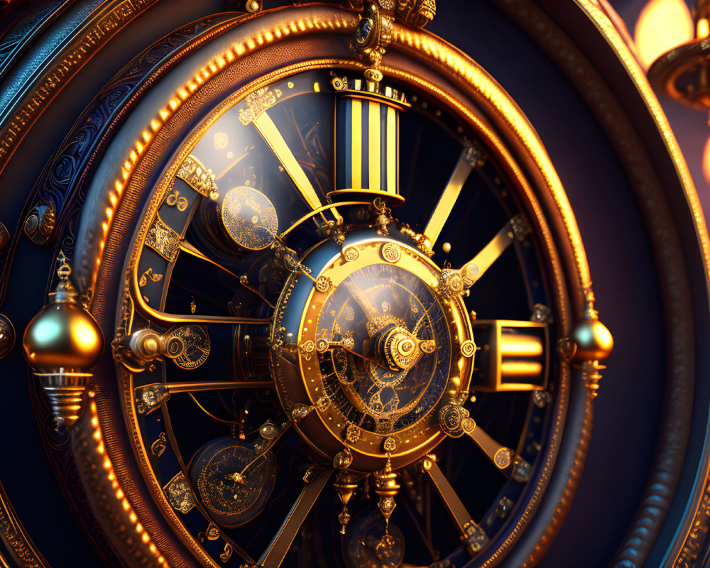 Detailed Steampunk Astrolabe with Golden Gears and Celestial Motifs