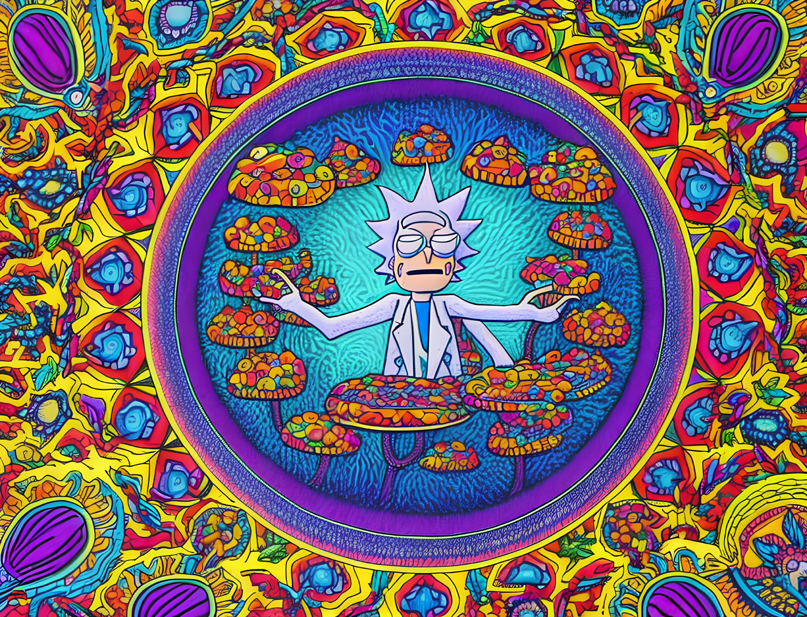 Colorful Psychedelic Illustration of Character with Spiky Hair