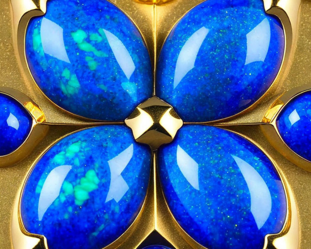 Symmetrical Blue Gemstone Pattern with Gold Petal Outlines