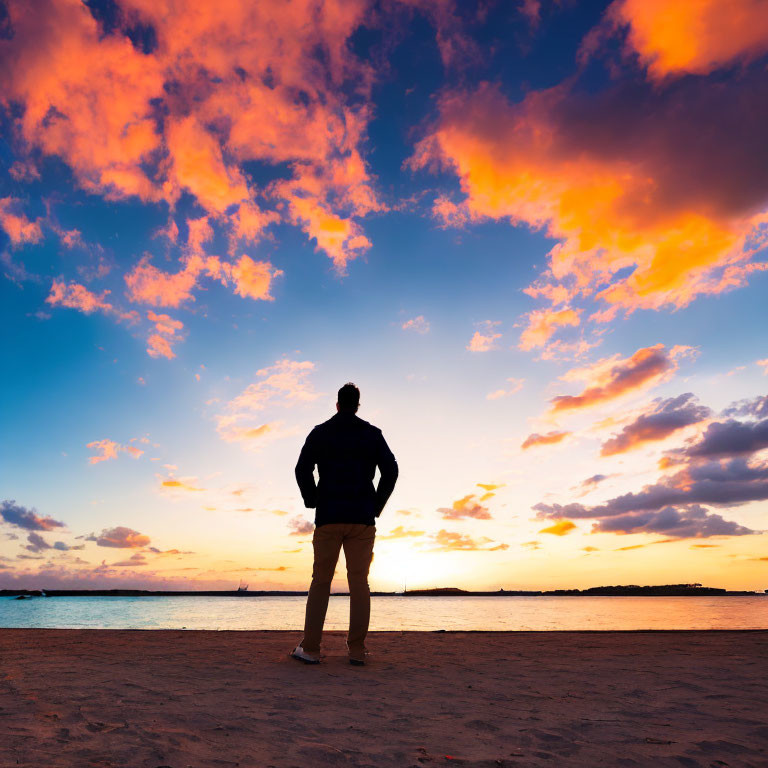 Vibrant Sunset with Pink and Orange Clouds on Beach