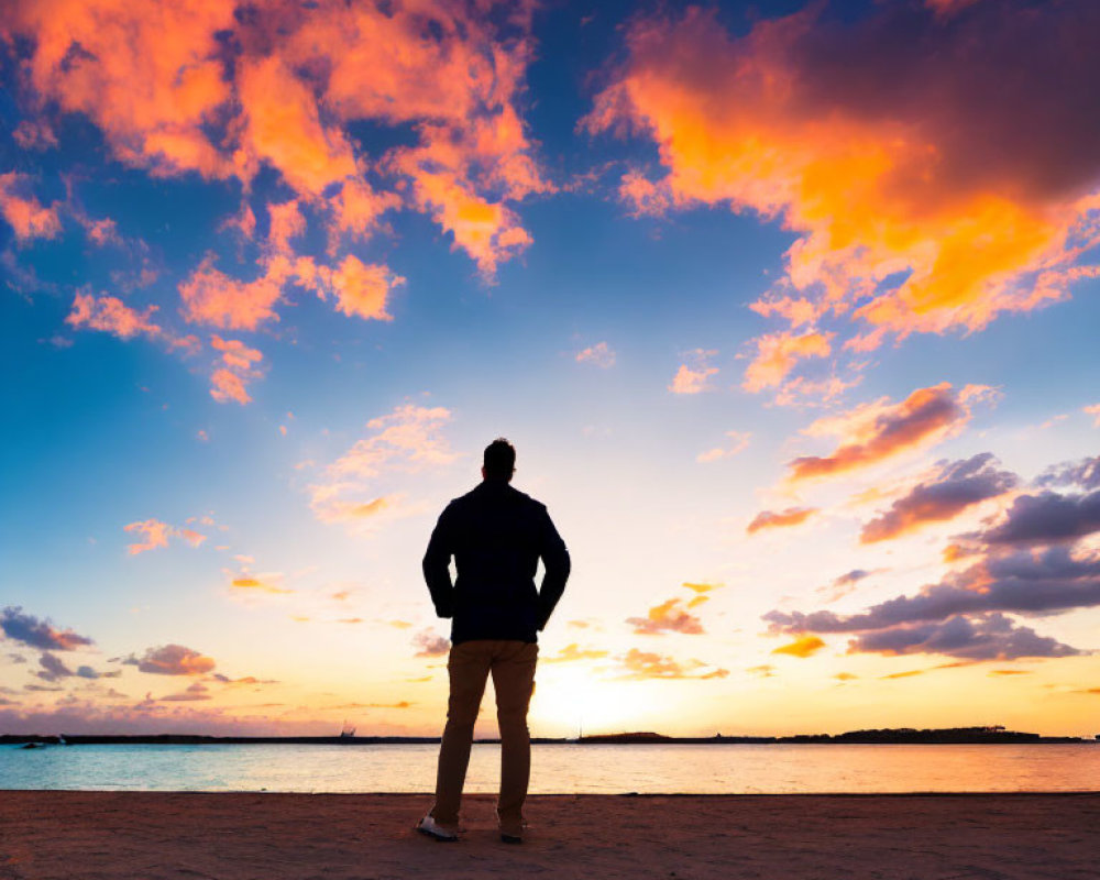 Vibrant Sunset with Pink and Orange Clouds on Beach