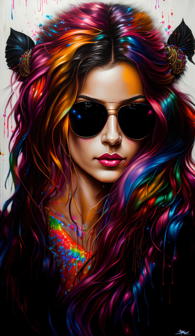 Colorful Person Artwork with Multicolored Hair and Sunglasses