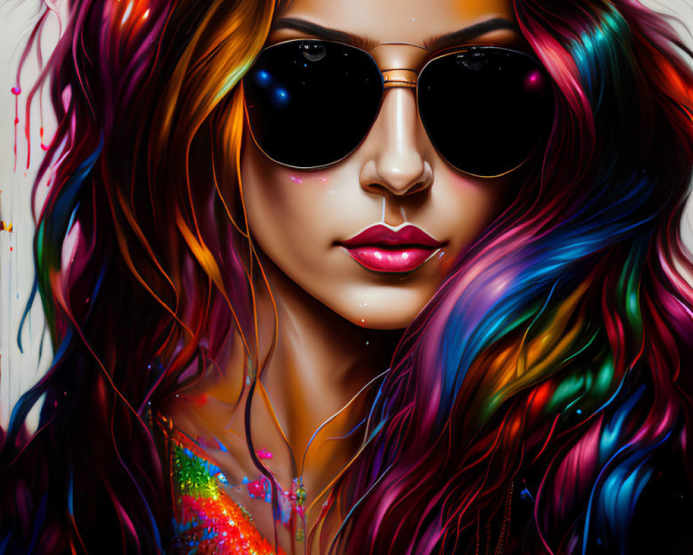 Colorful Person Artwork with Multicolored Hair and Sunglasses