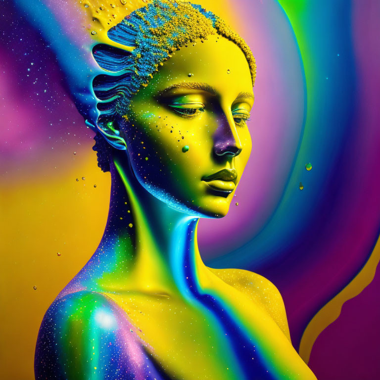 Colorful Digital Portrait with Yellow and Blue Figure