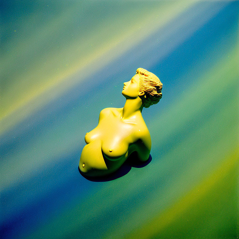 Classical bust sculpture on abstract green and blue background