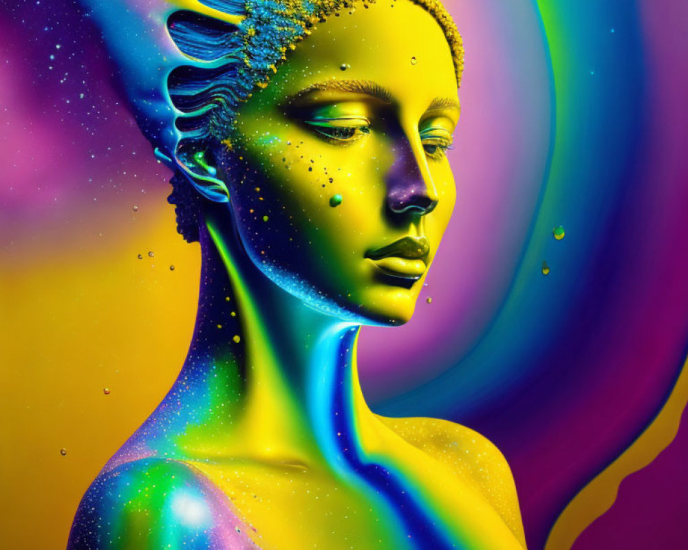 Colorful Digital Portrait with Yellow and Blue Figure