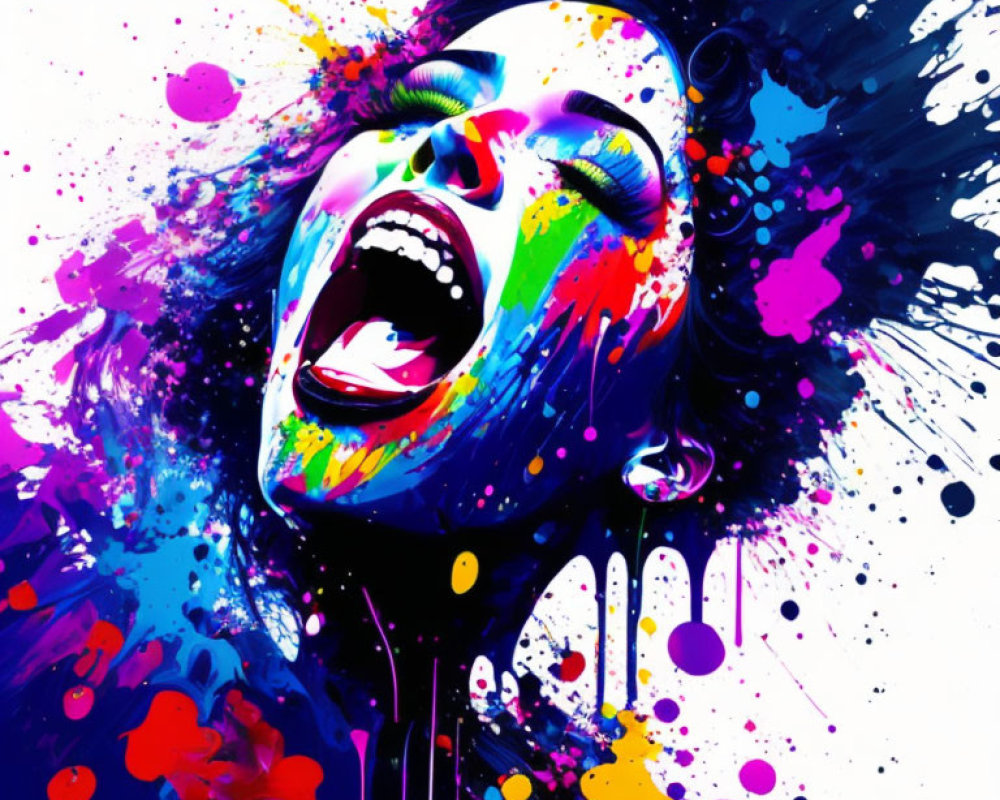 Colorful Abstract Art: Woman's Face in Mid-Shout