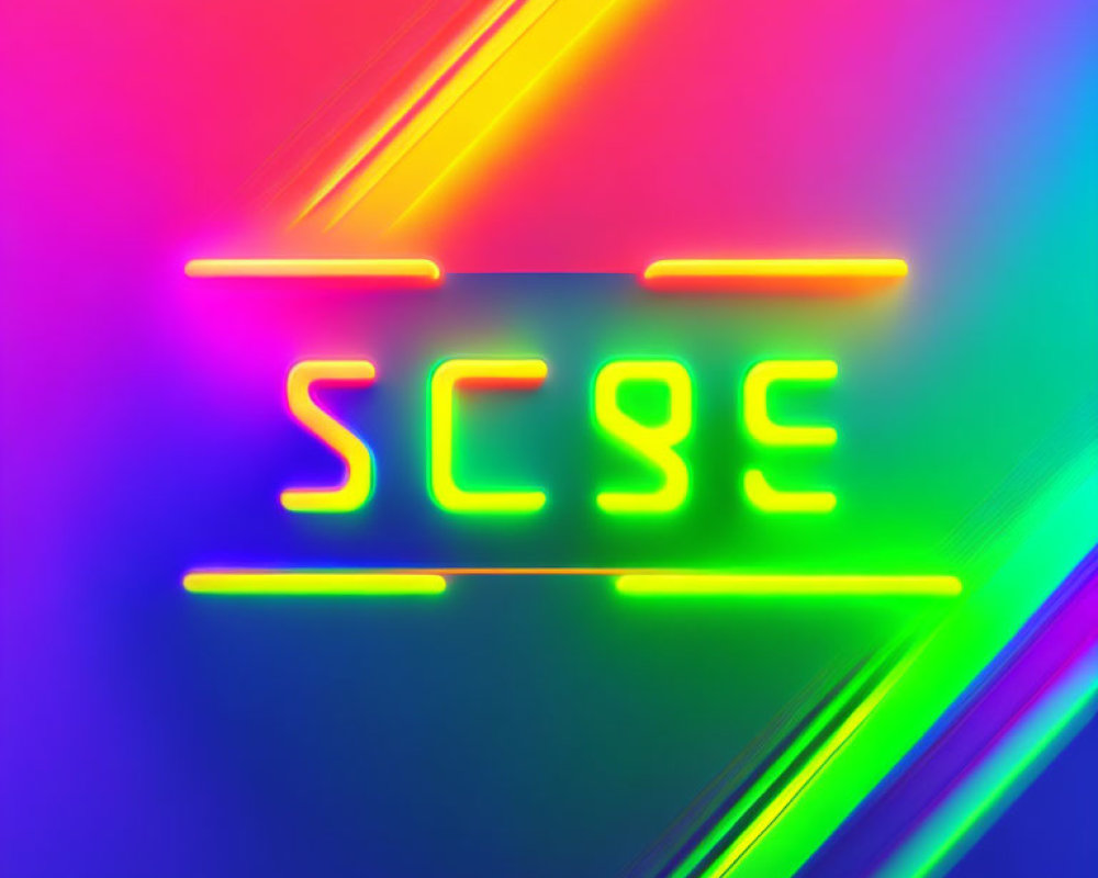 Colorful Neon "SC9E" Letters on Rainbow Gradient Background