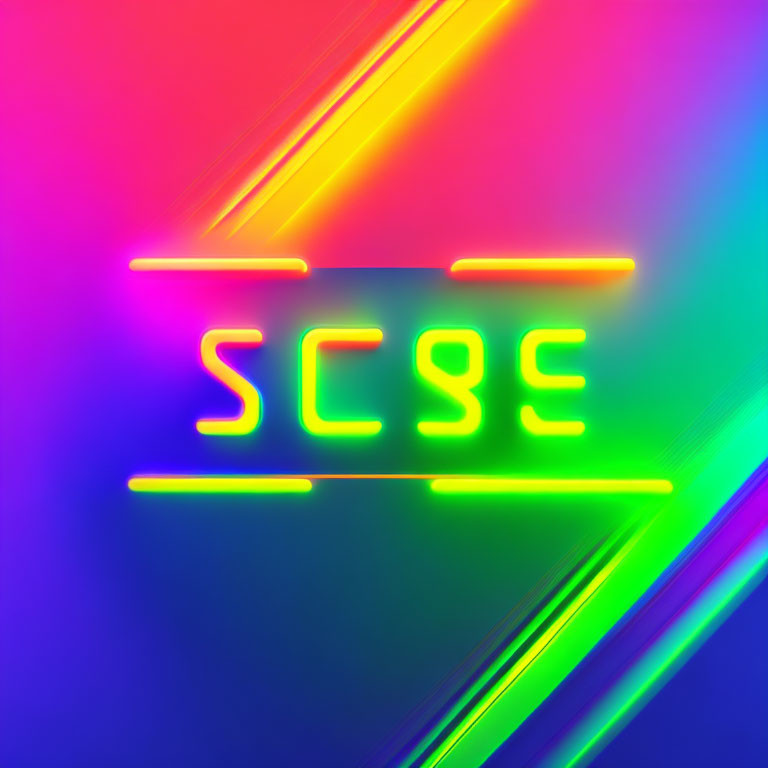 Colorful Neon "SC9E" Letters on Rainbow Gradient Background