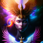 Colorful digital artwork of mystical female entity with cosmic features