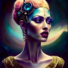 Steampunk-inspired woman portrait with gear motifs and glowing elements