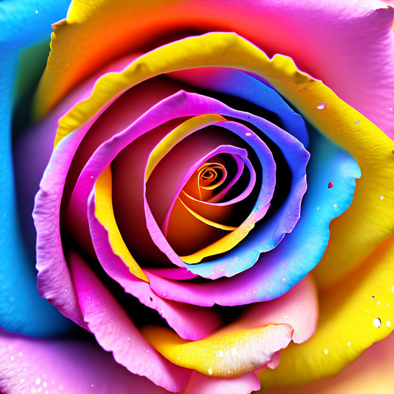 Multicolored rose with vibrant petals and water droplets