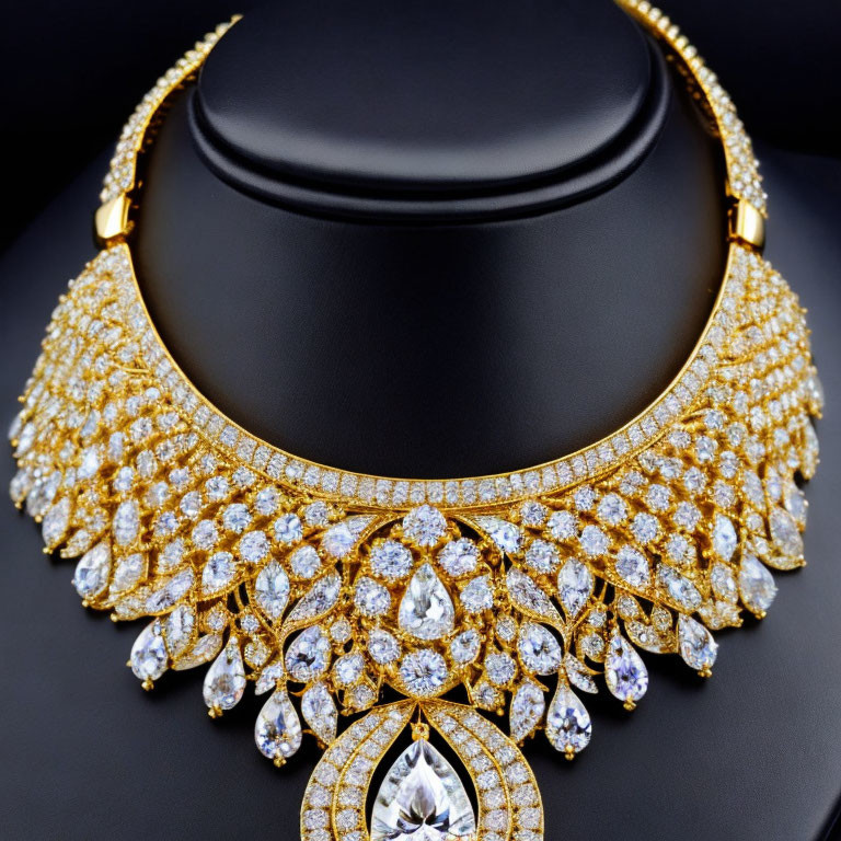 Luxurious Multi-Layered Diamond Necklace on Black Stand