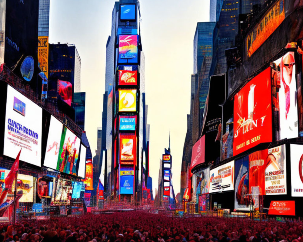 Vibrant Times Square with Crowds and Digital Billboards