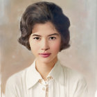 Portrait of Woman with Vintage Hairstyle, Green Eyes, and Gold Jewelry