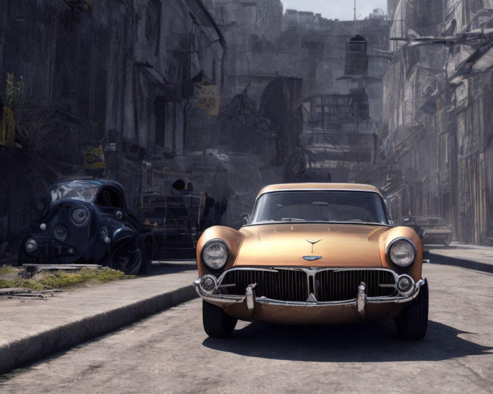 Vintage Car Parked on Dilapidated Urban Street