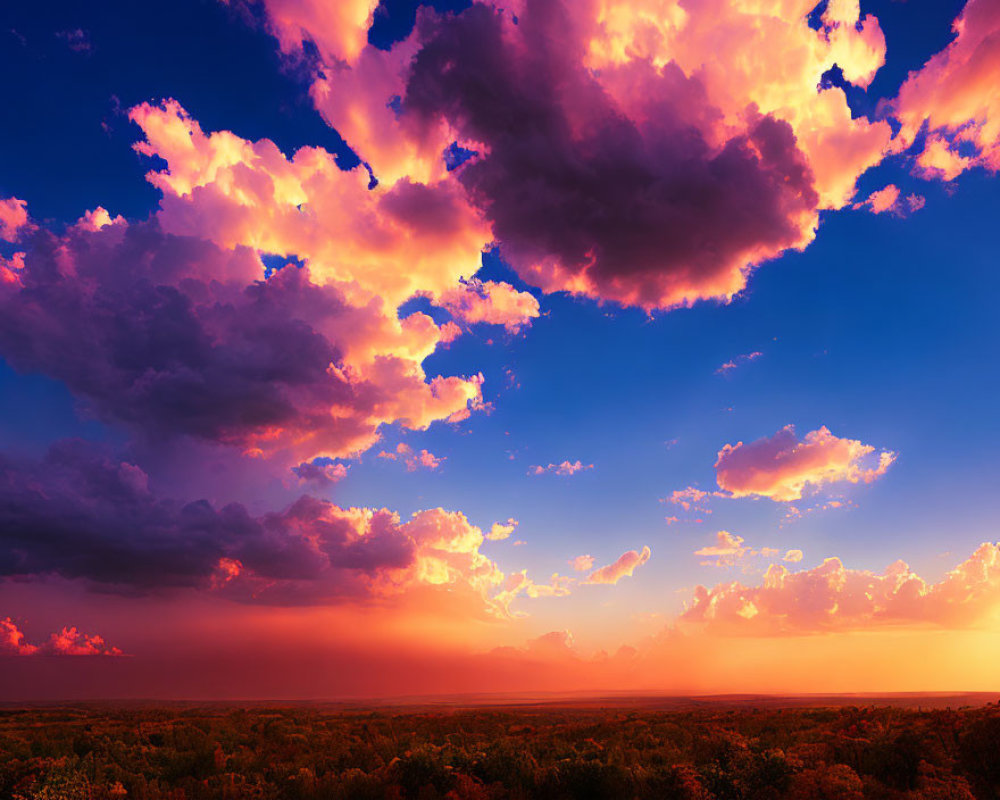 Colorful Purple and Orange Sunset Over Serene Landscape