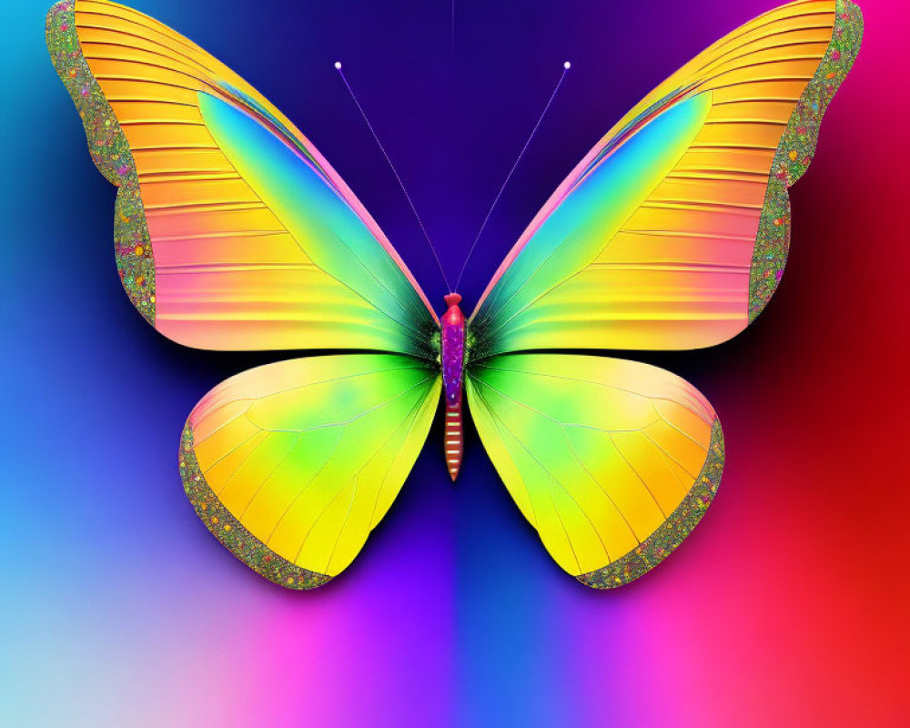 Colorful Butterfly Illustration on Rainbow Background