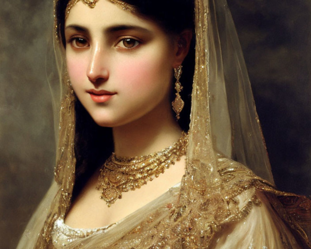 Traditional attire portrait of a woman with jeweled accessories