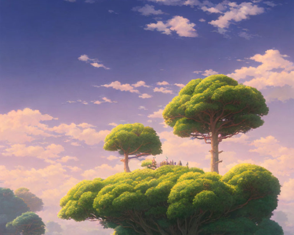 Tranquil Landscape: Towering Trees, Pastel Sky, Fluffy Clouds at Sunrise/S